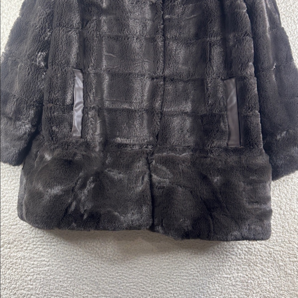 NWOT Nina Leonard Womens Espresso Horizontal Stripe Faux Fur Teddy Jacket Size M - Picture 6 of 15